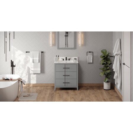 Jeffrey Alexander 30In. Grey Katara Vanity, Calacatta Vienna Quartz Vanity Top, Undermount Rectangle Bowl VKITKAT30GRCQR
